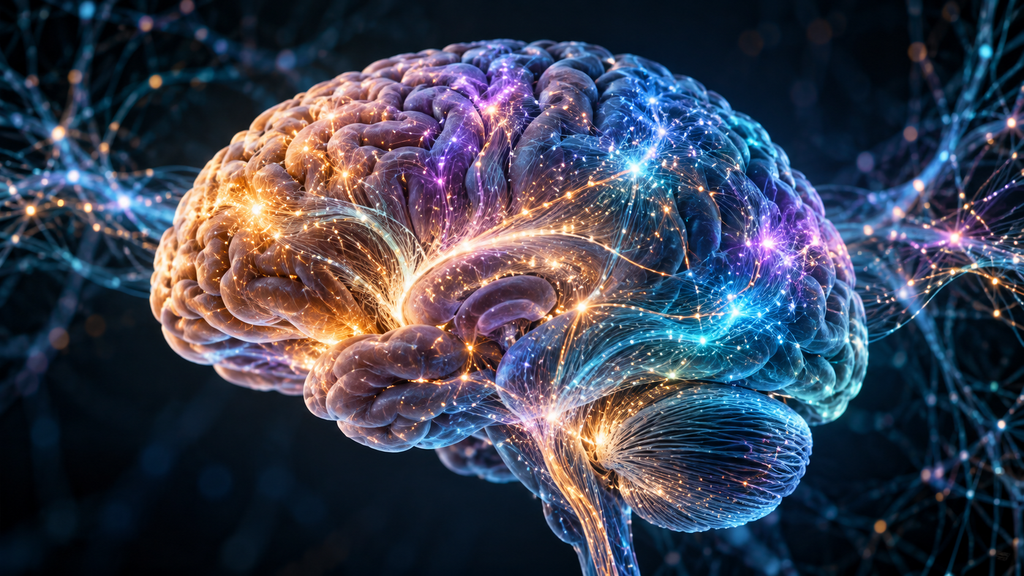 Illustration of interconnected brain activity representing cognitive rehabilitation therapy and neurological function.