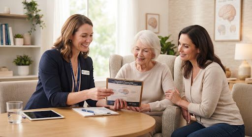 Clinician discussing care plan with patient and family