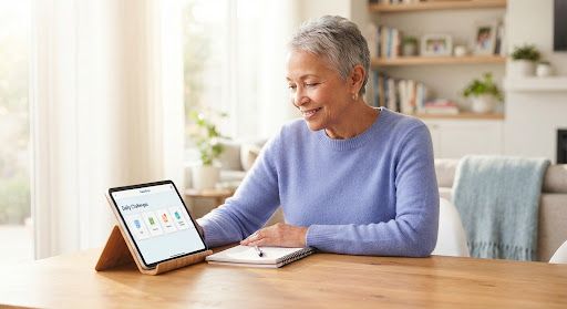 Older adult engaging in cognitive support activity